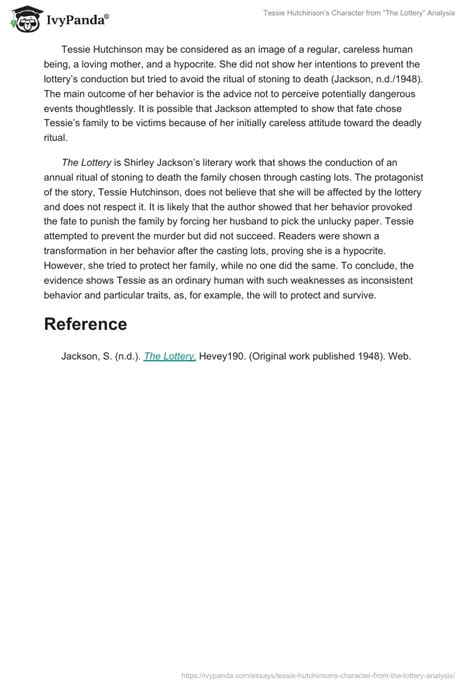 tessie hutchinson character analysis|Tessie Hutchinson Character Analysis: Individual Vulnerability.